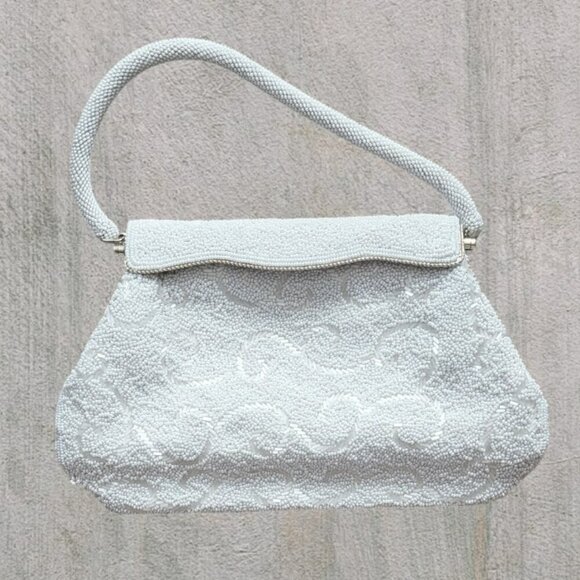 Vintage White Pearl Seeded Fashion Elegant Evening Handbag - Picture 1 of 6